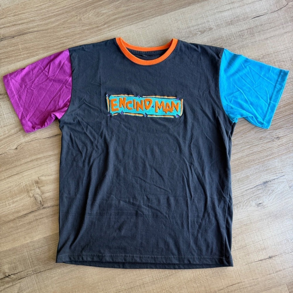 Encino Man Movie Promo Colorblock Embroidered T-Shirt Mens Large Black Multi